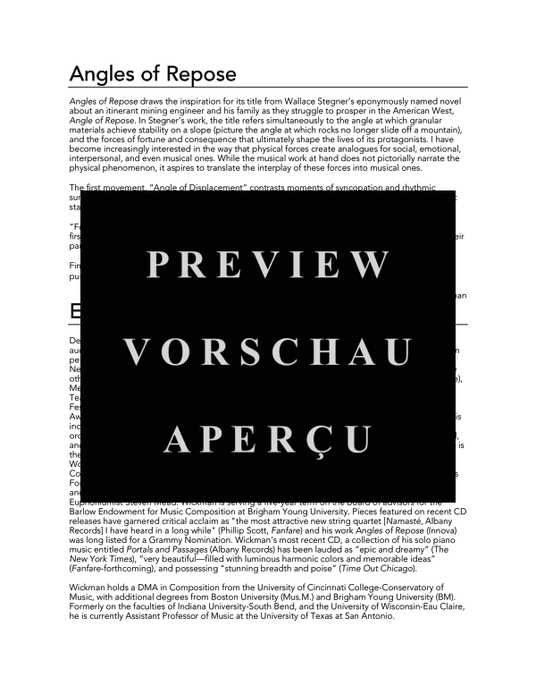 Produktgalerie: Seite 4 von 11 Angles of Repose, , (Trio Bass Klarinette, Percussion und Klavier)