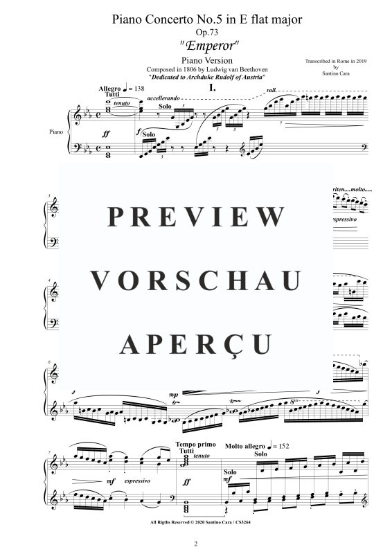 Produktgalerie: Seite 3 von 11 Piano Concerto No.5 in E flat major ´Emperor´ Op.73 - Piano Version, , Klavier Solo