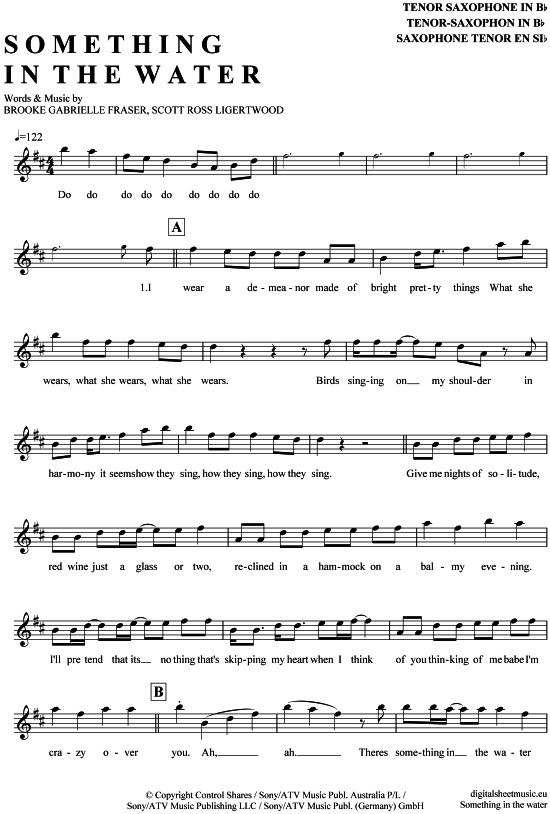 Product gallery: Page 1 of 4 Something in the water , Fraser, Brooke, Tenor Saxophone