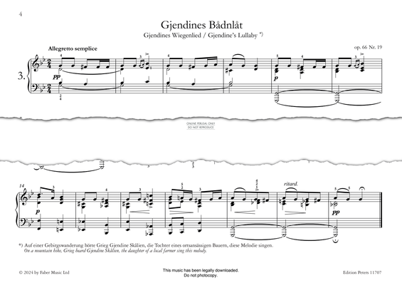 Produktgalerie: Seite 1 von 1 Gjendines bådnlåt (Gjendine’s Lullaby) Op. 66, Nr. 19, Edvard Grieg, Klavier