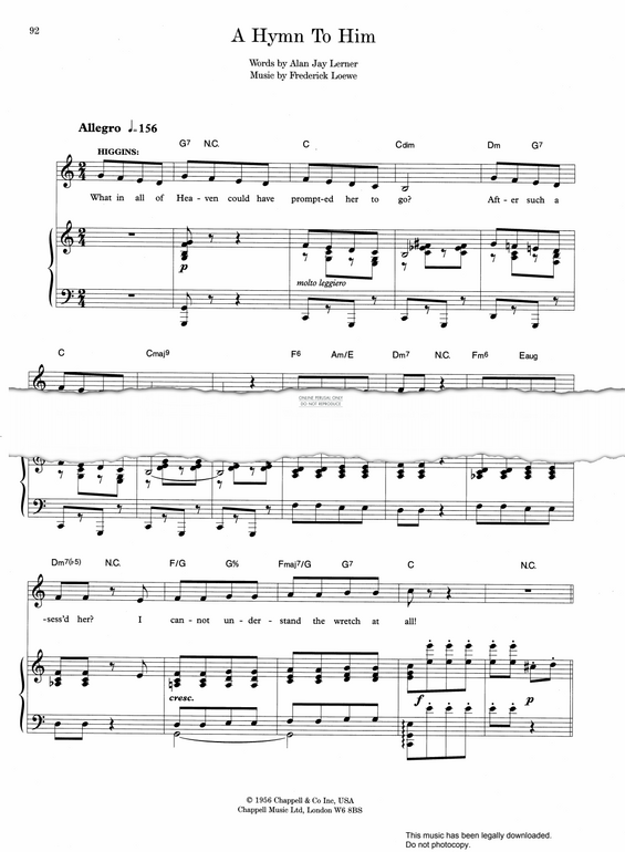 Produktgalerie: Seite 1 von 1 A Hymn To Him (from 'My Fair Lady'), Frederick Loewe, Gesang, Gitarre, Klavier