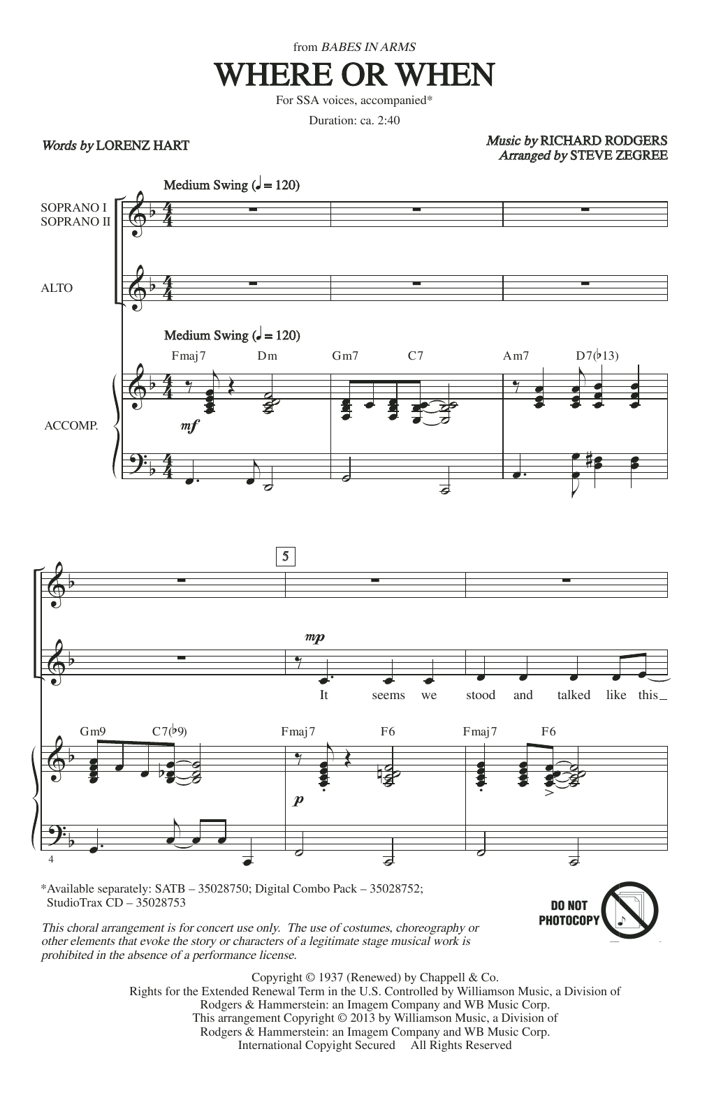 Product gallery: Page 1 of 1 Where Or When (from Babes In Arms) (arr. Steve Zegree), Rodgers & Hart