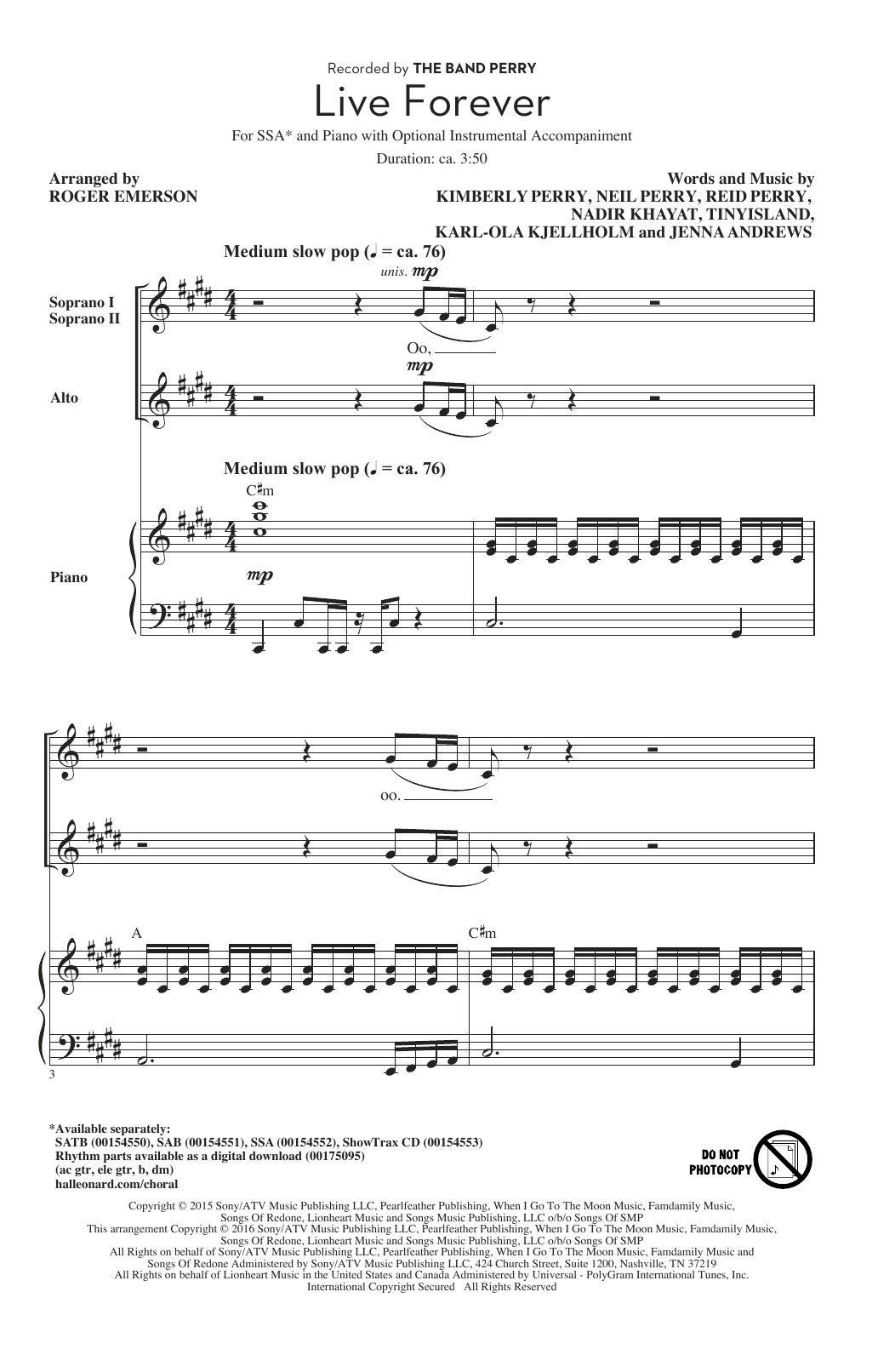 Produktgalerie: Seite 1 von 1 Live Forever (arr. Roger Emerson), The Band Perry, Chor