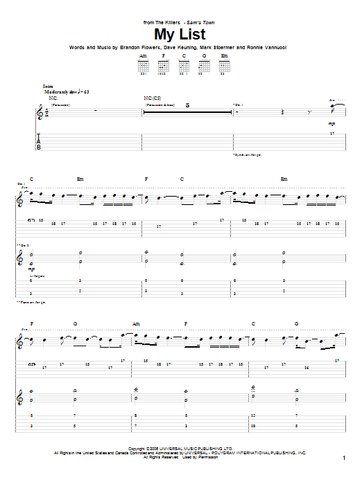 Produktgalerie: Seite 1 von 1 My List, The Killers, Gitarre