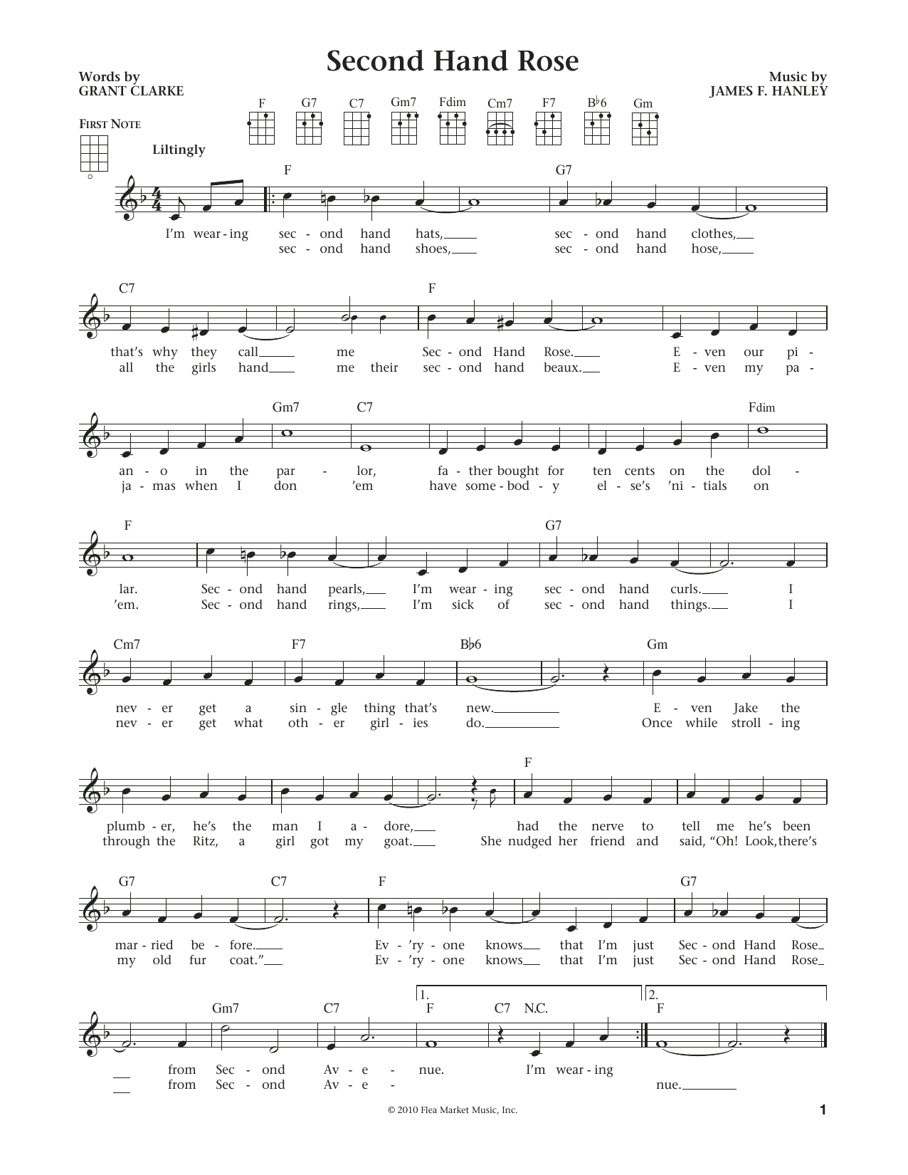 Product gallery: Page 1 of 1 Second Hand Rose (from The Daily Ukulele) (arr. Liz and Jim Beloff), Fannie Brice