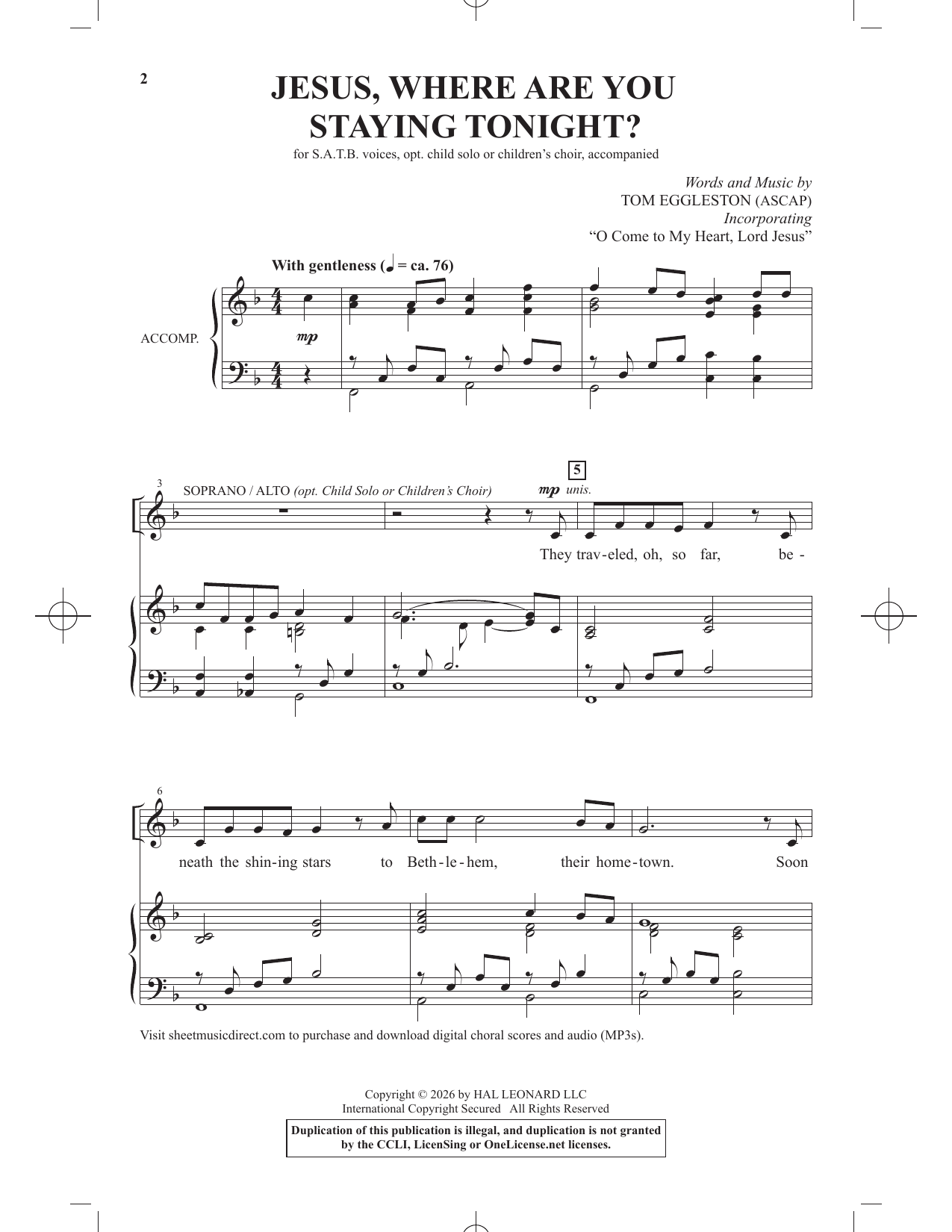 Produktgalerie: Seite 1 von 1 Jesus, Where Are You Staying Tonight?, Tom Eggleston, Chor