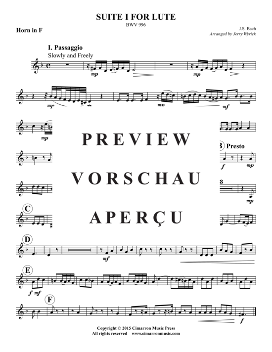 Produktgalerie: Seite 21 von 21 Suite Nr. 1 for Lute, BWV 996 , , (Blechbläser-Quintett)