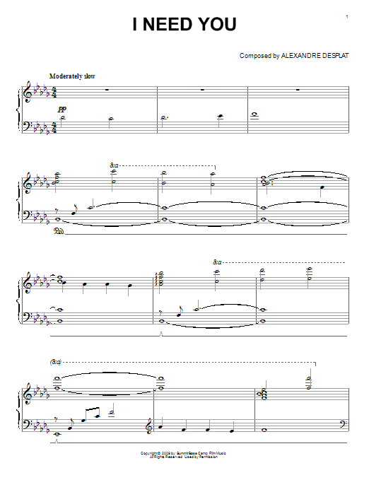 Product gallery: Page 1 of 1 I Need You (from The Twilight Saga: New Moon), Alexandre Desplat
