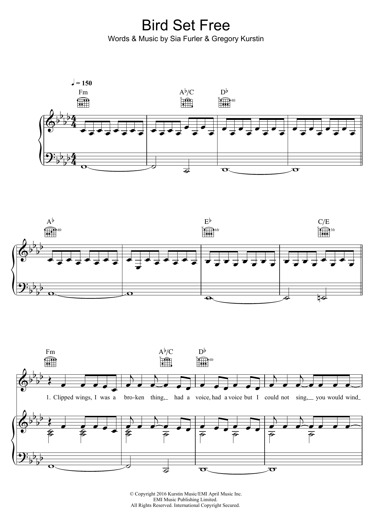 Produktgalerie: Seite 1 von 1 Bird Set Free, Sia, Gesang, Gitarre, Klavier