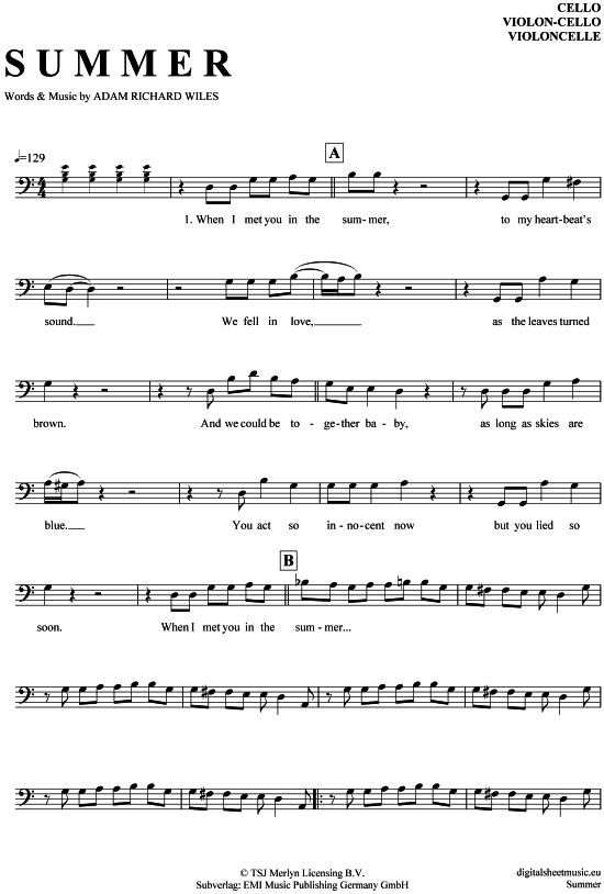 Produktgalerie: Seite 1 von 4 Summer , Harris, Calvin, (Violon-Cello)