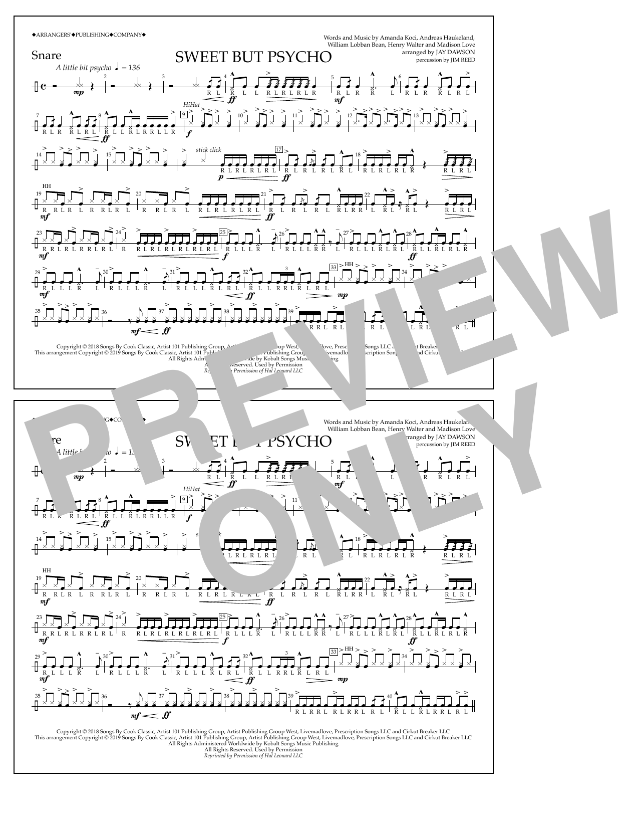 Produktbild zu: Sweet But Psycho (arr. Jay Dawson) - Snare