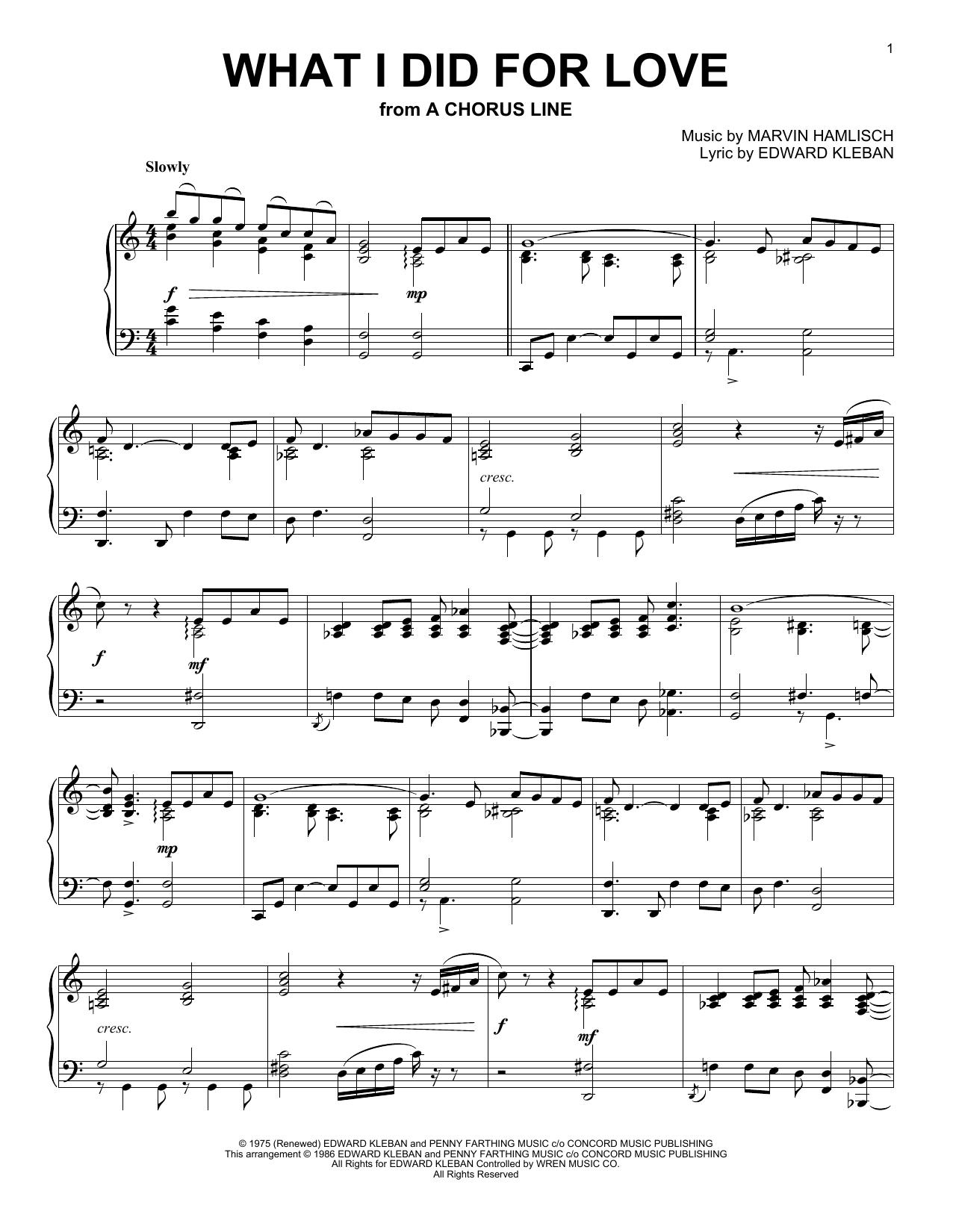 Product gallery: Page 1 of 1 What I Did for Love (from A Chorus Line), Marvin Hamlisch