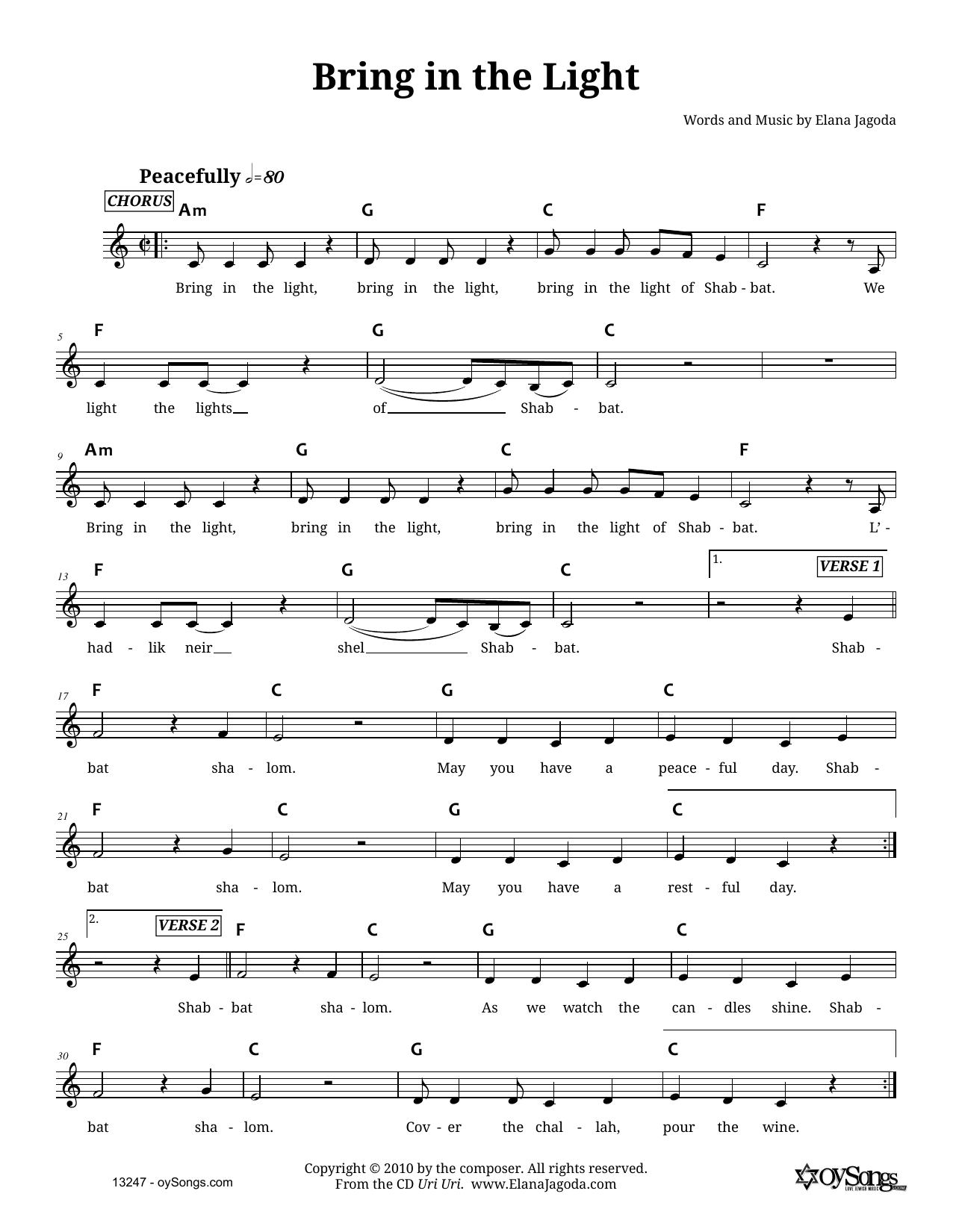 Produktgalerie: Seite 1 von 1 Bring In the Light, Elana Jagoda, Melodieinstrument