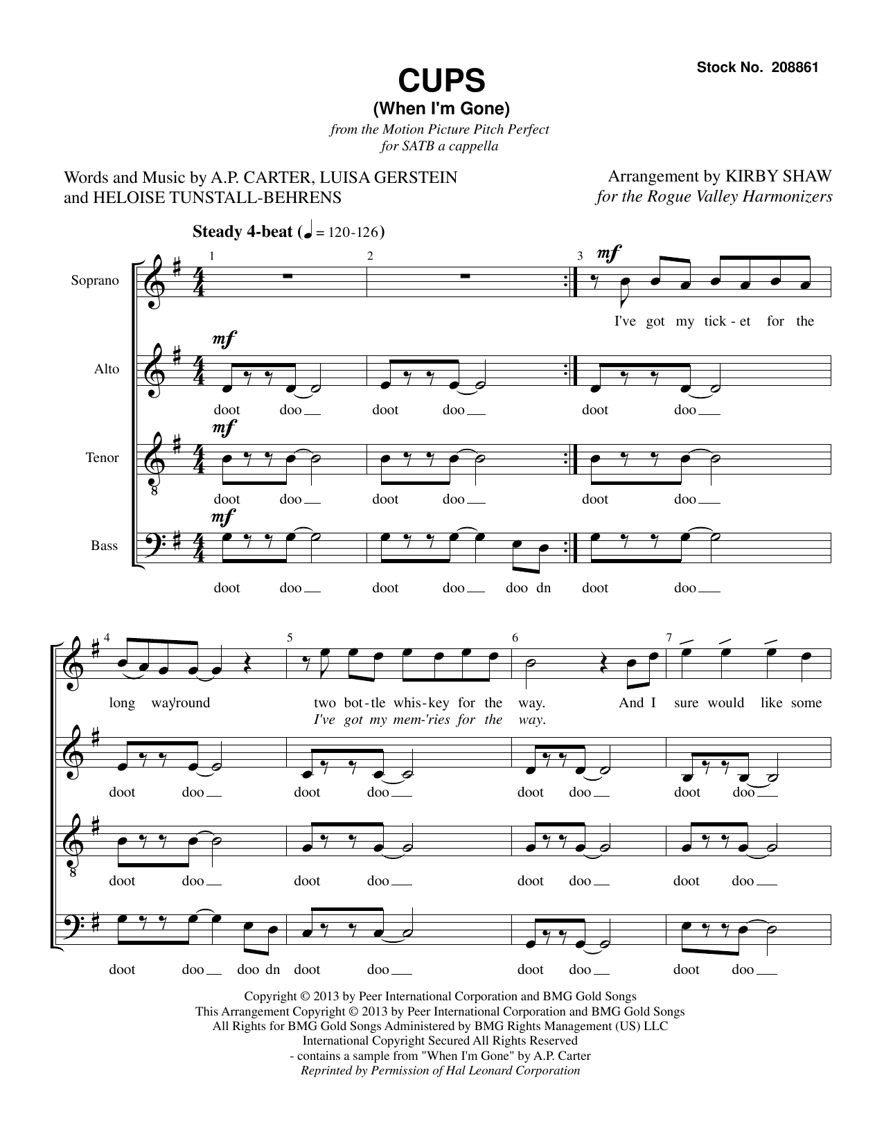 Product picture to: Cups (When I'm Gone) (from Pitch Perfect) (arr. Kirby Shaw)
