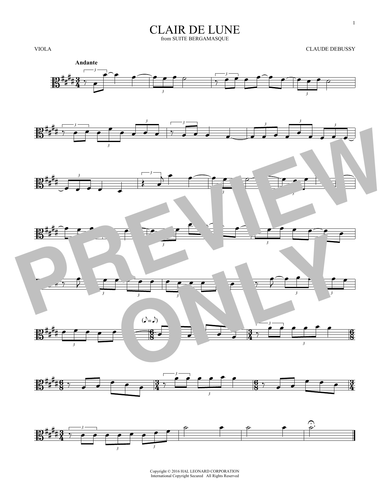Product gallery: Page 1 of 1 Clair De Lune, Claude Debussy