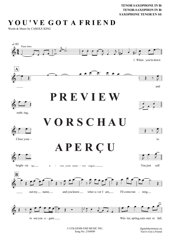 Product gallery: Page 2 of 4 You´Ve Got A Friend , King, Carole, Tenor Saxophone