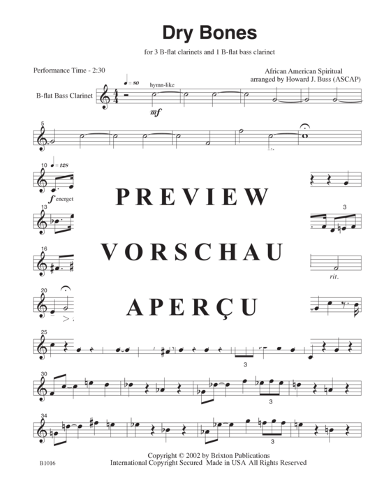 Product gallery: Page 14 of 15 Dry Bones , , (3 clarinets in Bb and one bass clarinet)