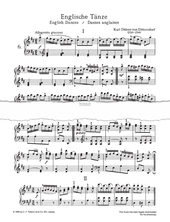 Produktgalerie: Seite 1 von 1 Englische Tanze I/Ill, Carl Ditters von Dittersdorf, Klavier