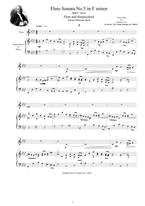 Produktbild zu: Flöten Sonate Nr. 5 in F-Moll BWV 1018Johann Sebastian Bach