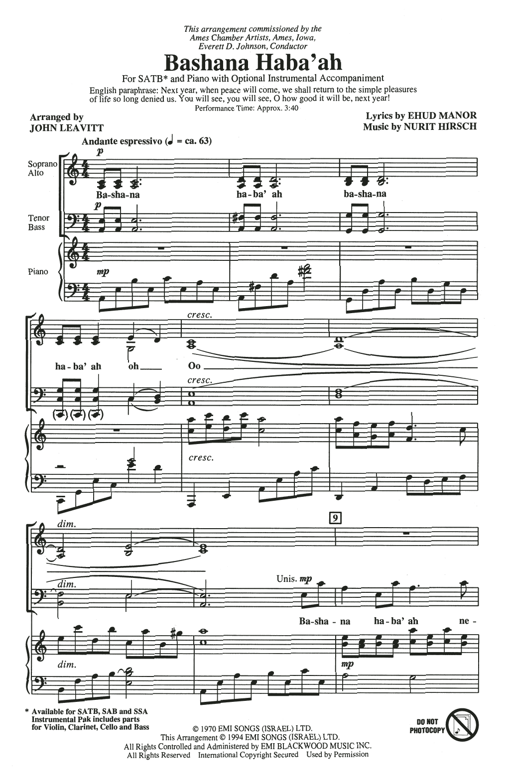 Produktbild zu: Bashana Haba'ah (arr. John Leavitt)