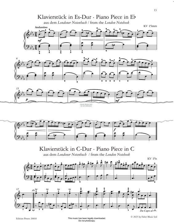 Produktbild zu: Piano Piece in Eb, KV 15mm