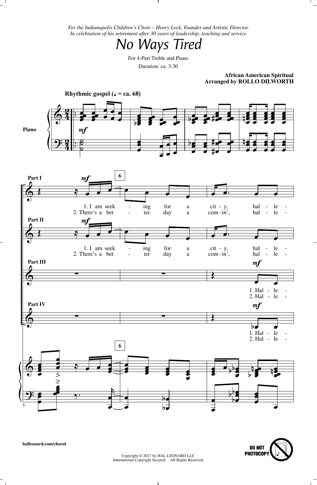 Product picture to: No Ways Tired (arr. Rollo Dilworth)