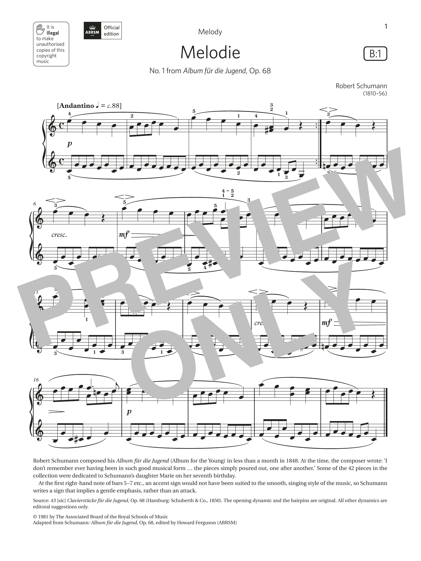 Product picture to: Melodie (Grade 1, list B1, from the ABRSM Piano Syllabus 2021 & 2022)