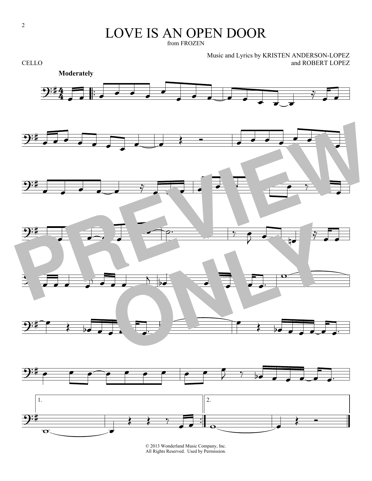 Produktgalerie: Seite 1 von 1 Love Is An Open Door (from Frozen), Kristen Bell & Santino Fontana, Violoncello