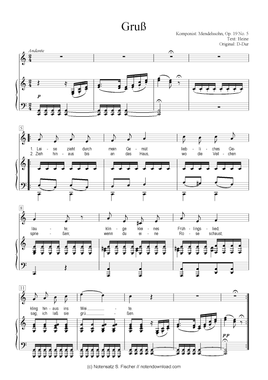 Product picture to: Gruß  Mendelssohn, Op. 19 No. 5