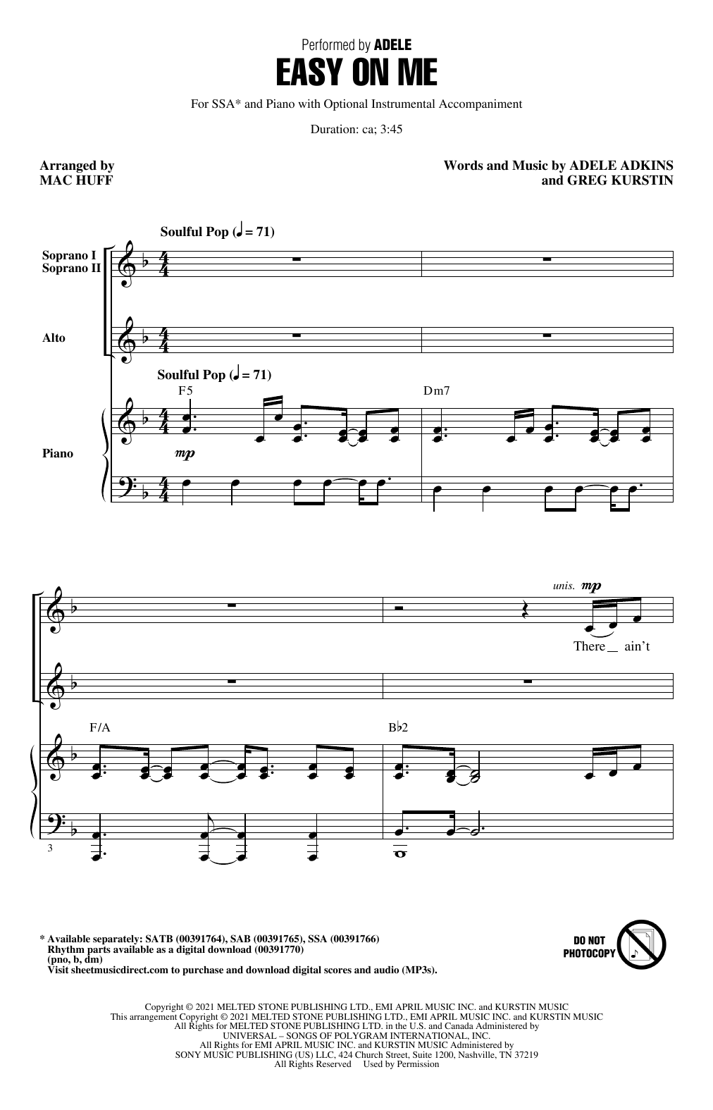 Produktgalerie: Seite 1 von 1 Easy On Me (arr. Mac Huff), Adele, Chor