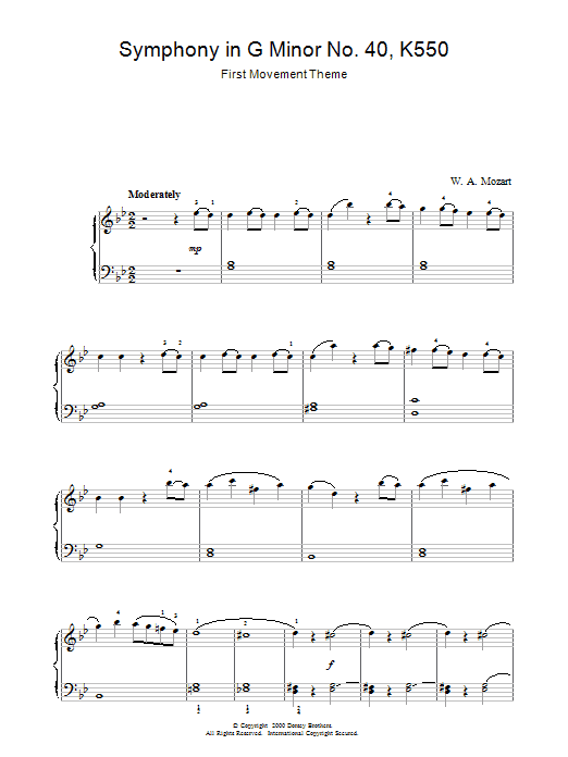 Product gallery: Page 1 of 1 First Movement Theme from Symphony in G Minor No.40 K550, Wolfgang Amadeus Mozart