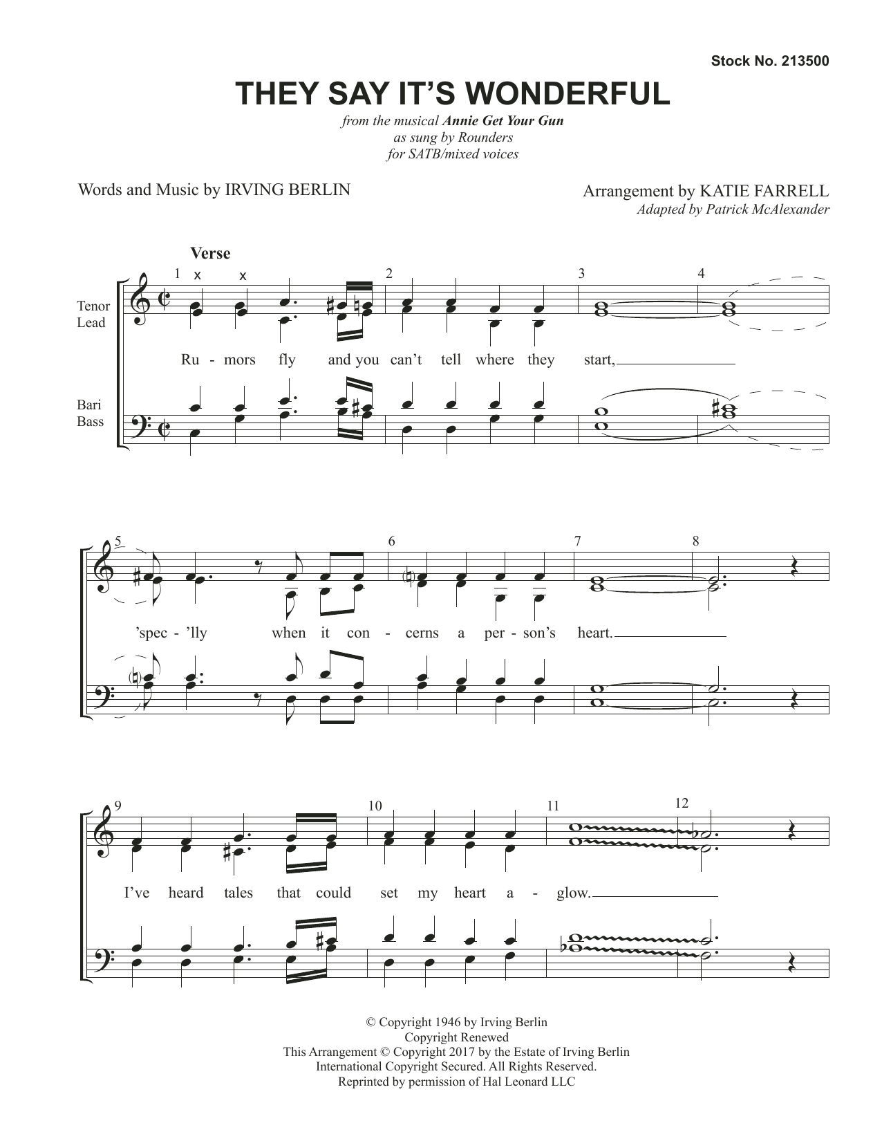 Product gallery: Page 1 of 1 They Say It's Wonderful (from Annie Get Your Gun) (arr. Katie Farrell), Irving Berlin