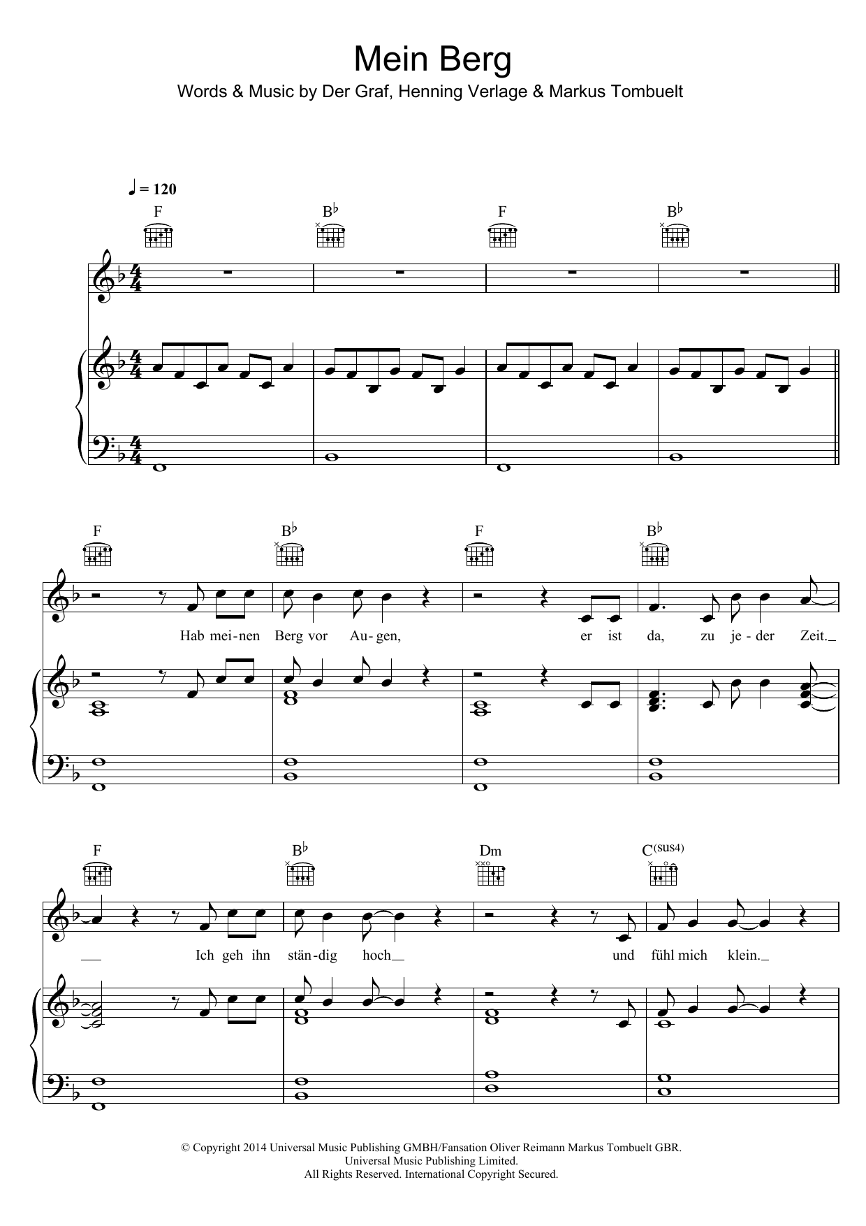 Produktgalerie: Seite 1 von 1 Mein Berg, Unheilig, Gesang, Gitarre, Klavier
