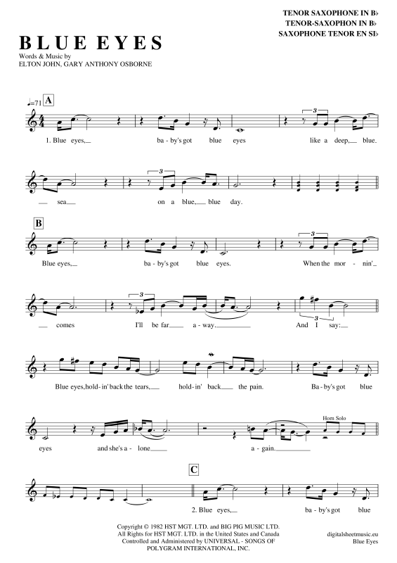 Product gallery: Page 1 of 3 Blue Eyes , John, Eltom, Tenor Saxophone