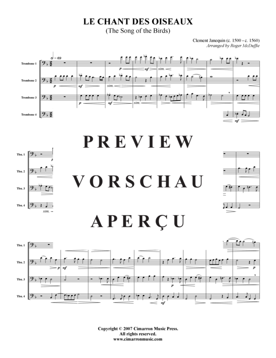 Product gallery: Page 2 of 13 Le Chant des Oiseaux , , (Trombone Quartet)
