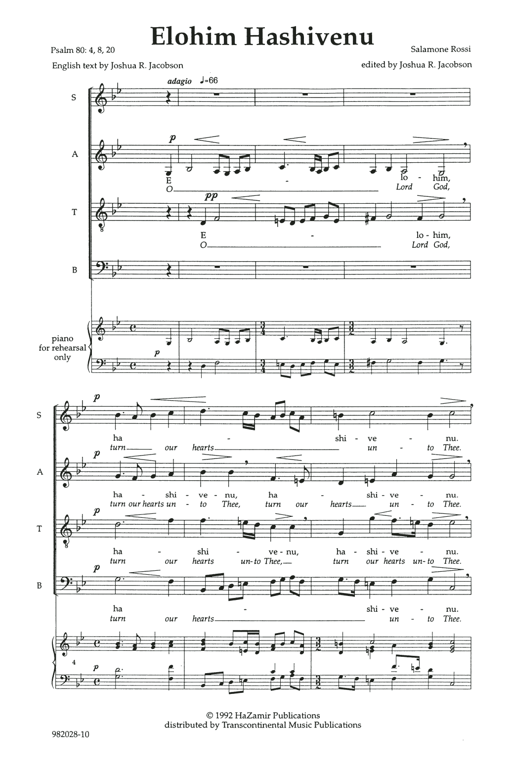 Product gallery: Page 1 of 1 Elohim Hashiveinu (O Lord, Turn Our Hearts), Joshua Jacobson
