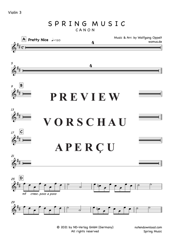 Produktgalerie: Seite 11 von 17 Spring Music (Canon) , ,  (Streicher Quartett/Ensemble + Piano/Cembalo opt.)