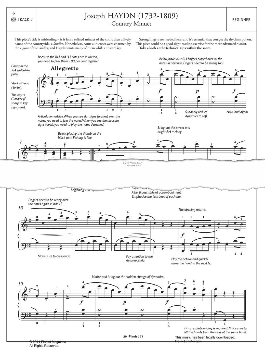 Product gallery: Page 1 of 1 Country Minuet, Joseph Haydn