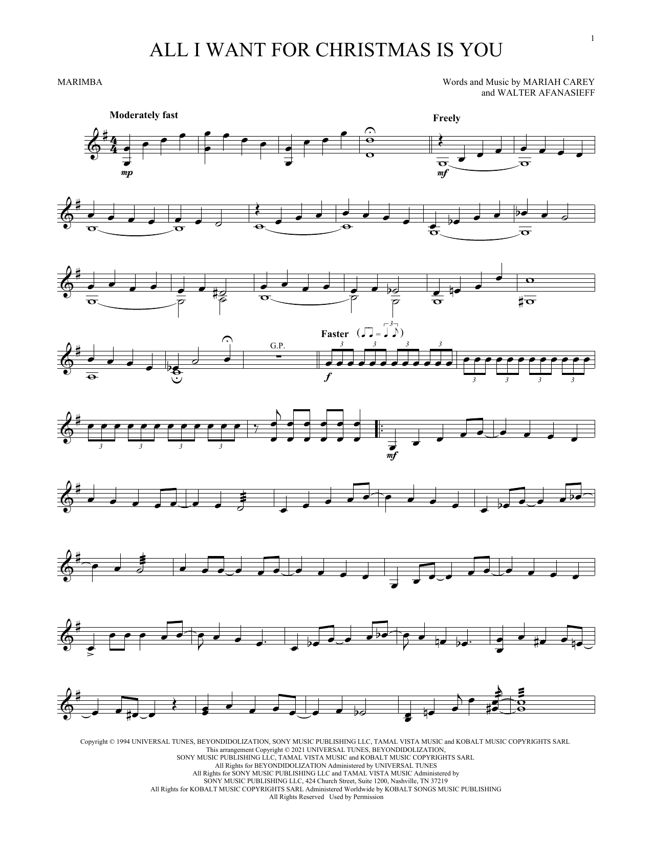Produktgalerie: Seite 1 von 1 All I Want For Christmas Is You, Mariah Carey, Marimba