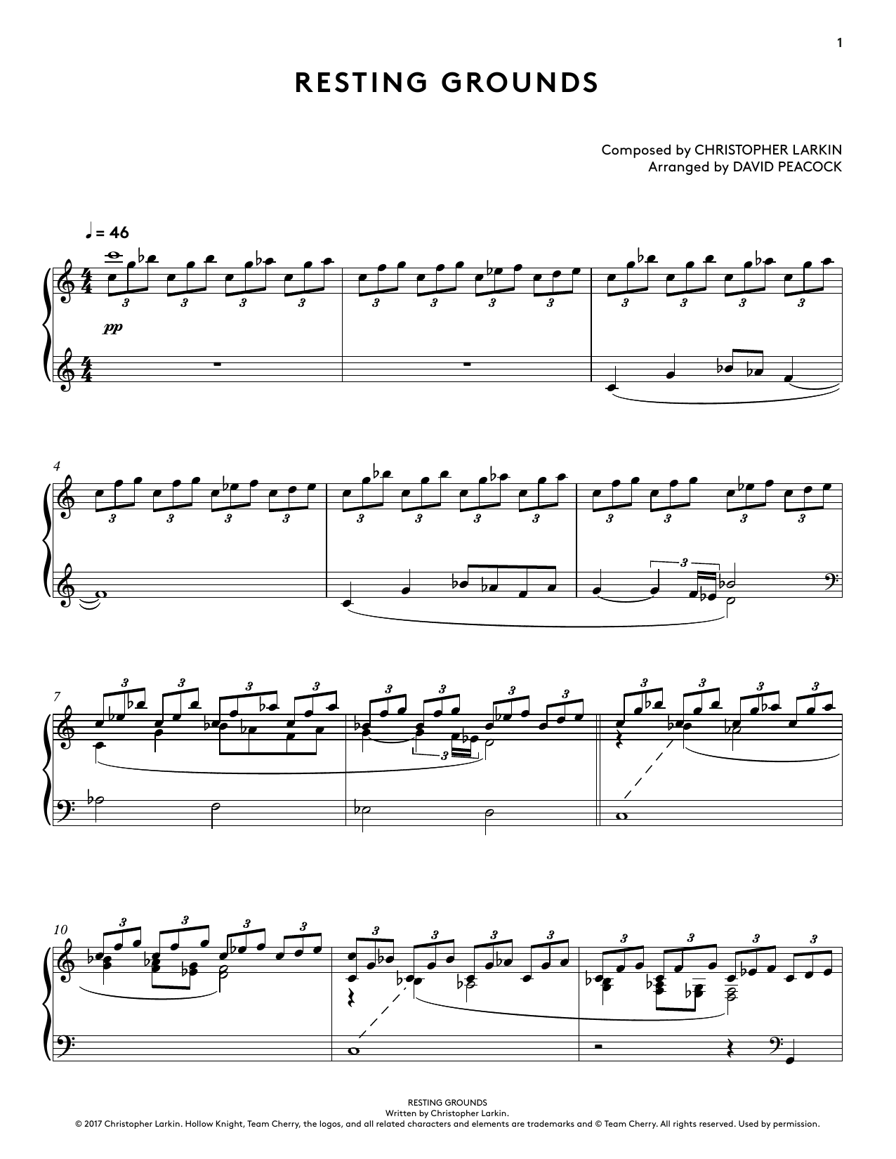 Product gallery: Page 1 of 1 Resting Grounds (from Hollow Knight Piano Collections) (arr. David Peacock), Augustine Mayuga Gonzales