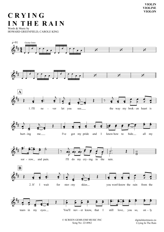 Product gallery: Page 1 of 4 Crying In The Rain , A-Ha, (violin)