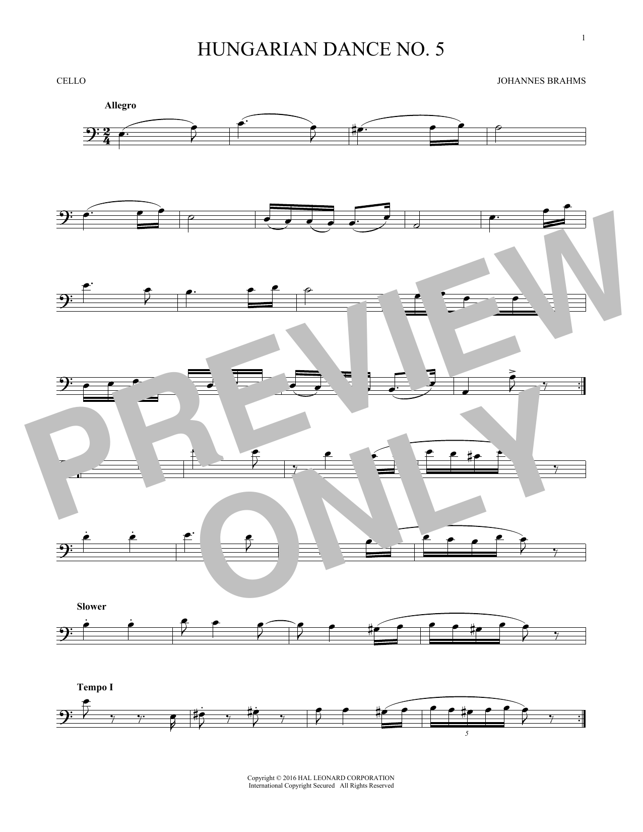 Produktgalerie: Seite 1 von 1 Hungarian Dance No. 5, Johannes Brahms, Violoncello