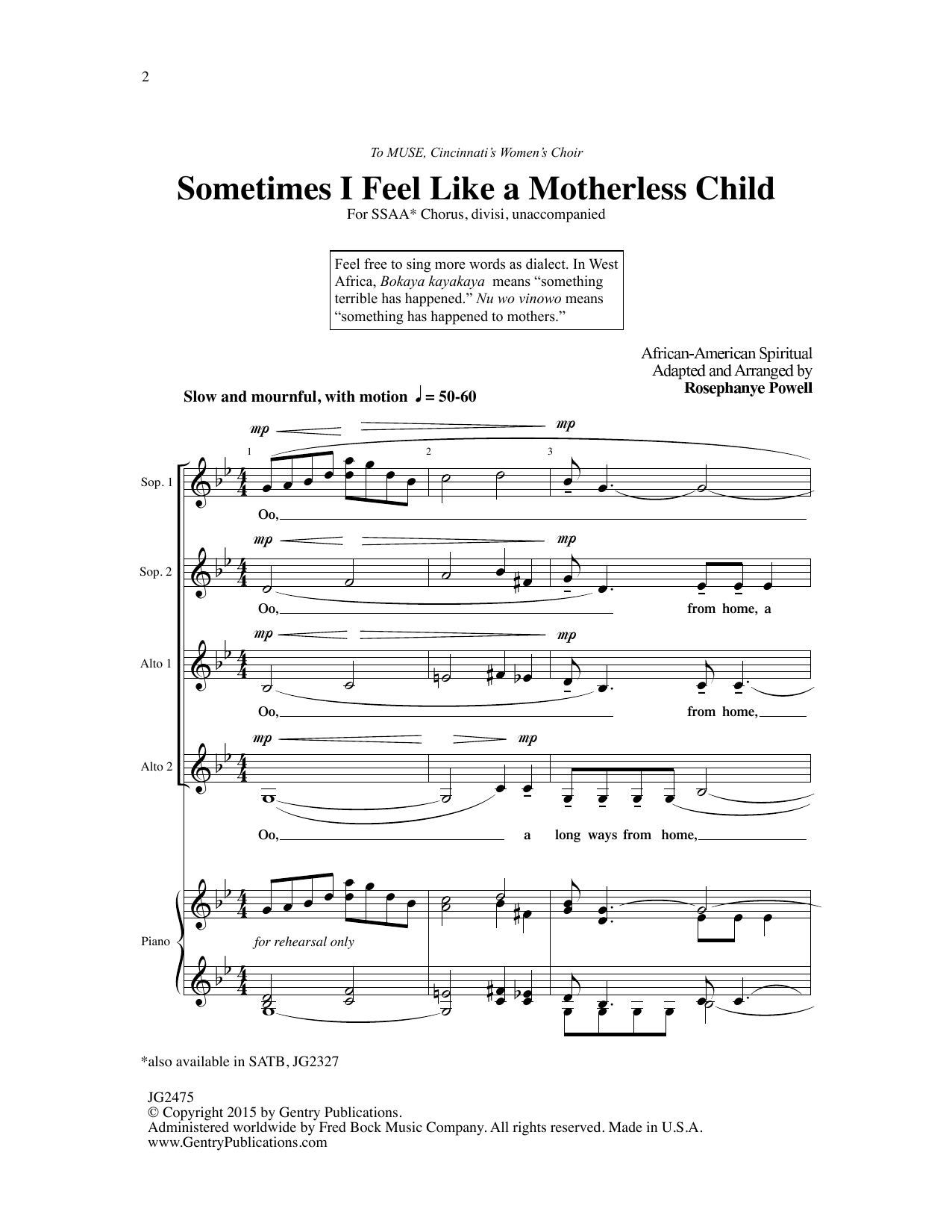 Produktgalerie: Seite 1 von 1 Sometimes I Feel Like A Motherless Child (arr. Rosephanye Powell), African-American Spiritual, Chor