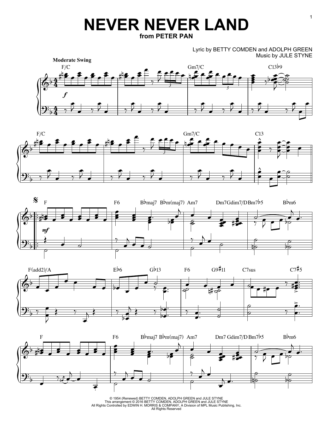 Product gallery: Page 1 of 1 Never Never Land [Jazz version] (arr. Brent Edstrom), Jule Styne