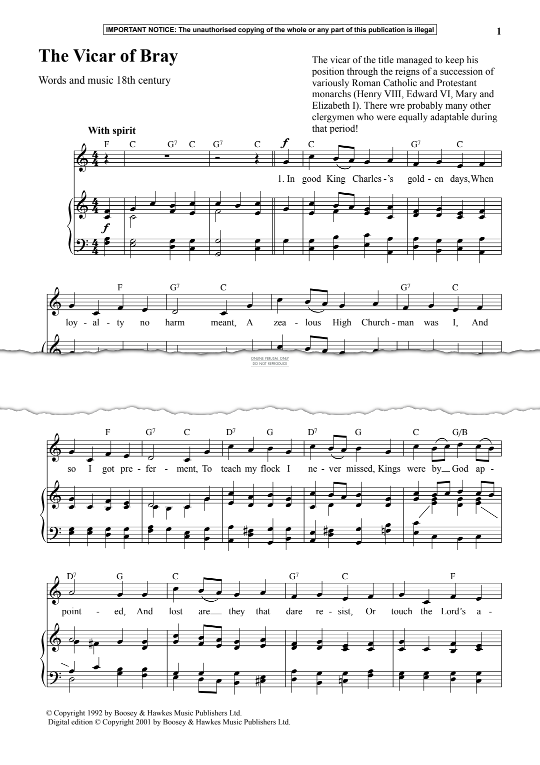 gallery: The Vicar Of Bray, Anon, Gesang, Klavier