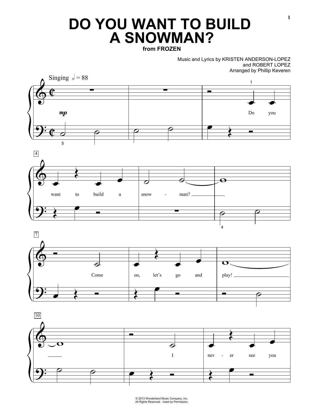 Produktgalerie: Seite 1 von 1 Do You Want To Build A Snowman? (from Frozen) (arr. Phillip Keveren), Kristen Bell, Agatha Lee Monn & Katie Lopez, Klavier