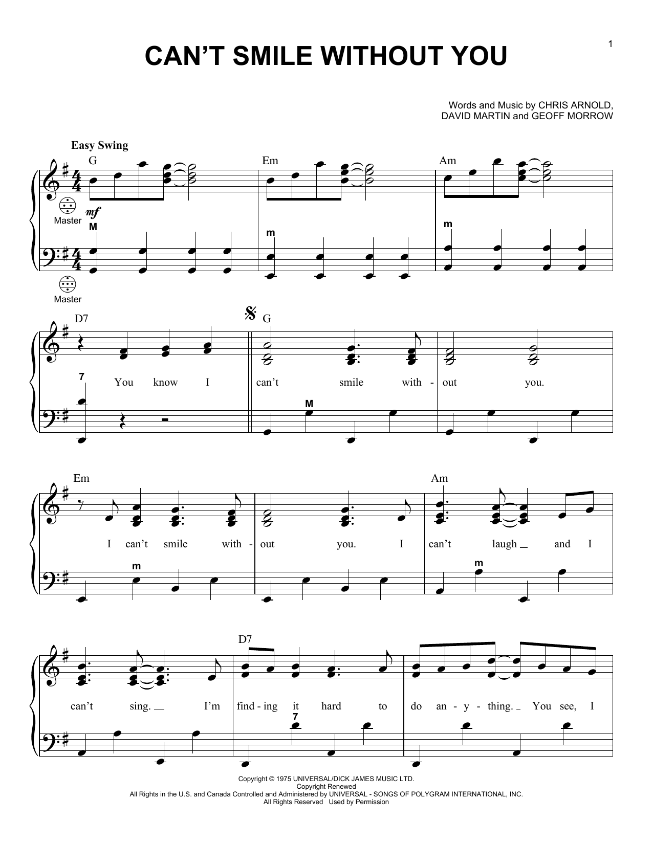 Product gallery: Page 1 of 1 Can't Smile Without You, Barry Manilow