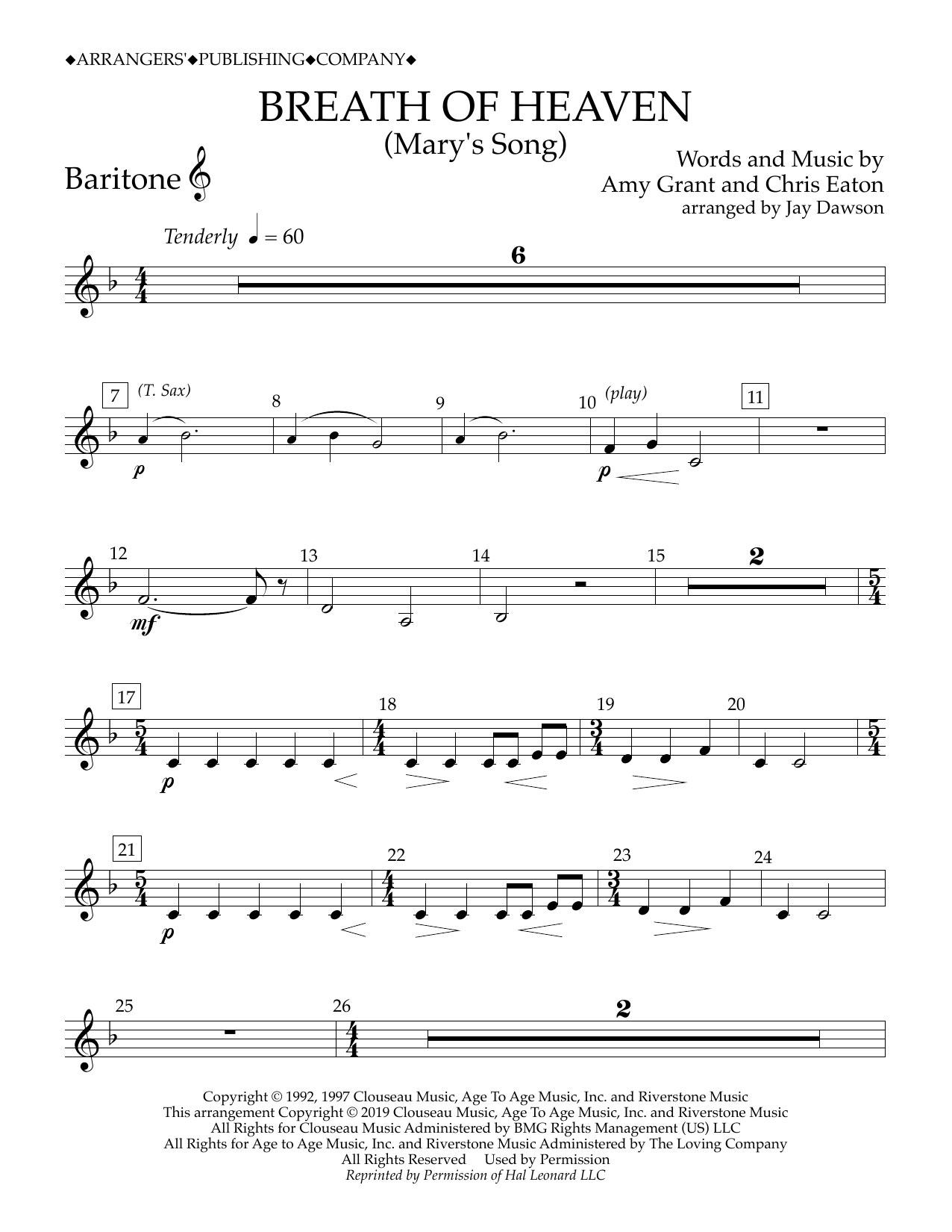 Product gallery: Page 1 of 1 Breath of Heaven (Mary's Song) (arr. Jay Dawson) - Baritone T.C., Amy Grant
