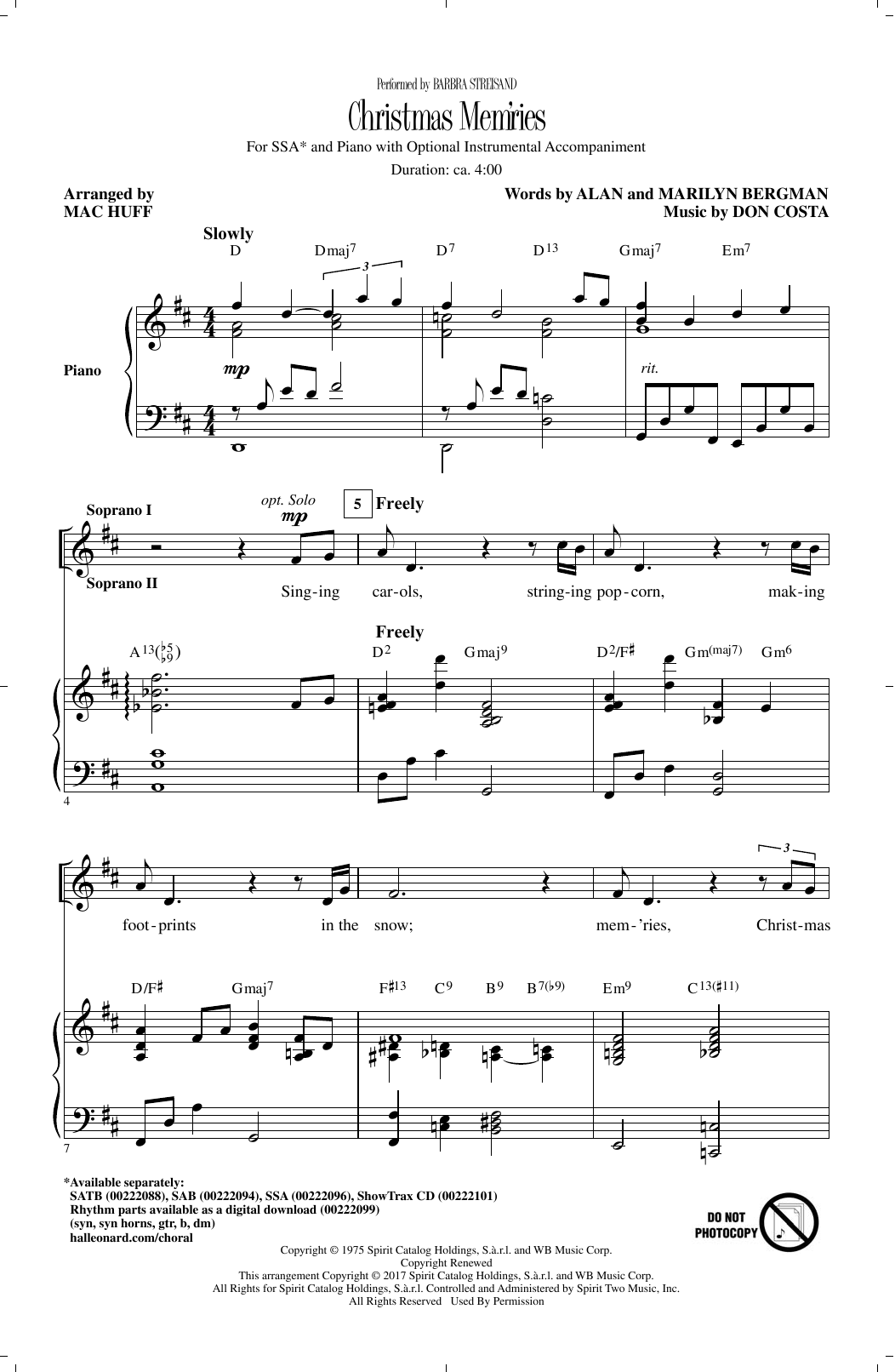 Product gallery: Page 1 of 1 Christmas Mem'ries (arr. Mac Huff), Barbra Streisand