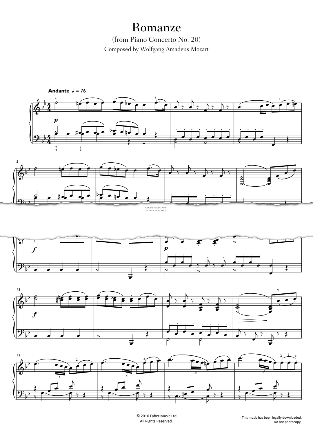 Produktbild zu: Romanze (from 'Piano Concerto No. 20')